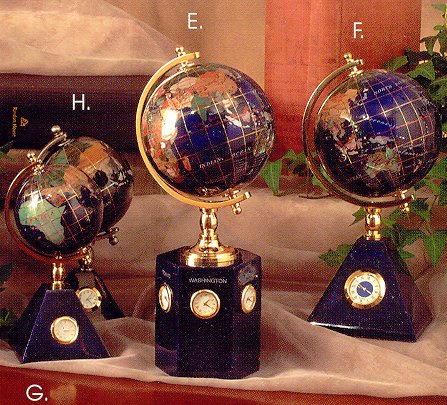 Jere Wright Global - Jeweler Quality Gemstone Globes - Desk Clock Globes